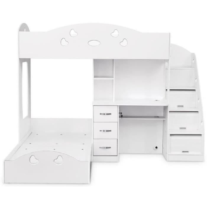 COMBI Lit combiné avec deux couchages superposés + un bureau blanc + des étagères de rangement 